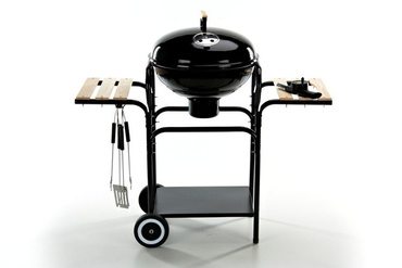 GRILL Okrągły 2 Półki Drewniane + Metalowa + Kółka