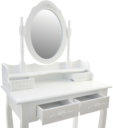 Cosmetic dressing table with mirror and stool